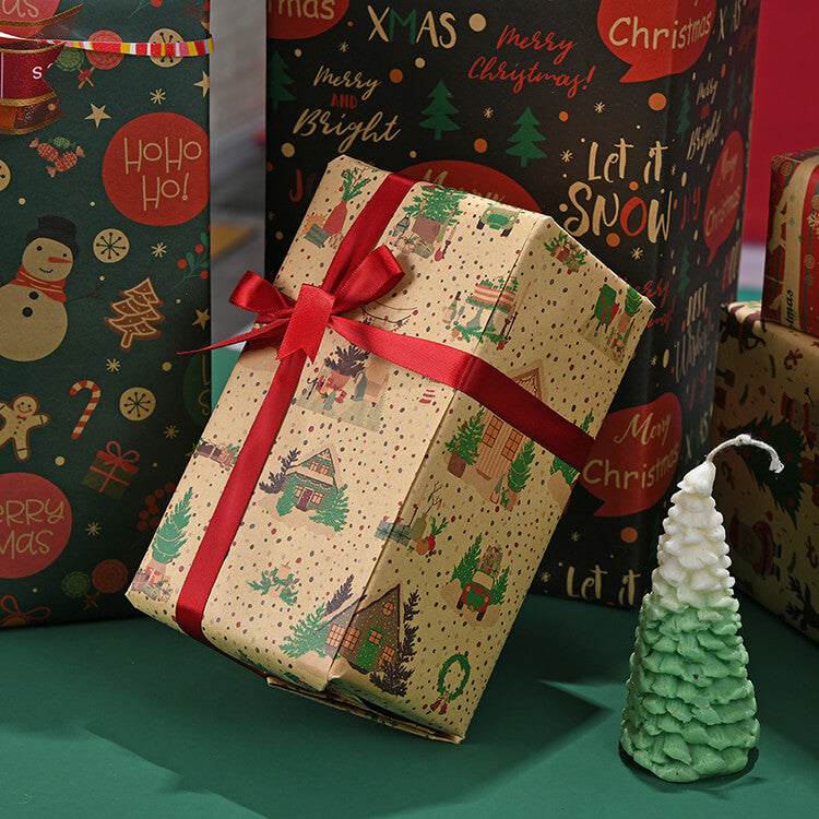 Gift Wrapping Paper, Made from Recycled Kraft Paper, 20 Pack 70X50CM Folded Sheets With Ribbon