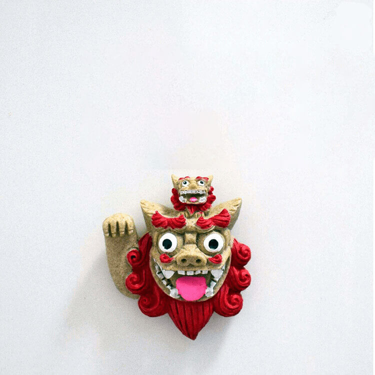 Hand Colored Resin Lion Refrigerator Sticker